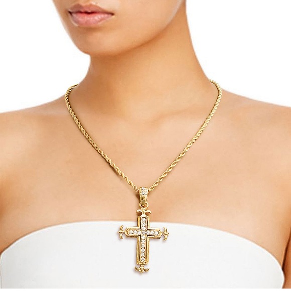 SOLD OUT🛍🆕GOLD RHINESTONE CROSS NECKLACE - Picture 1 of 3